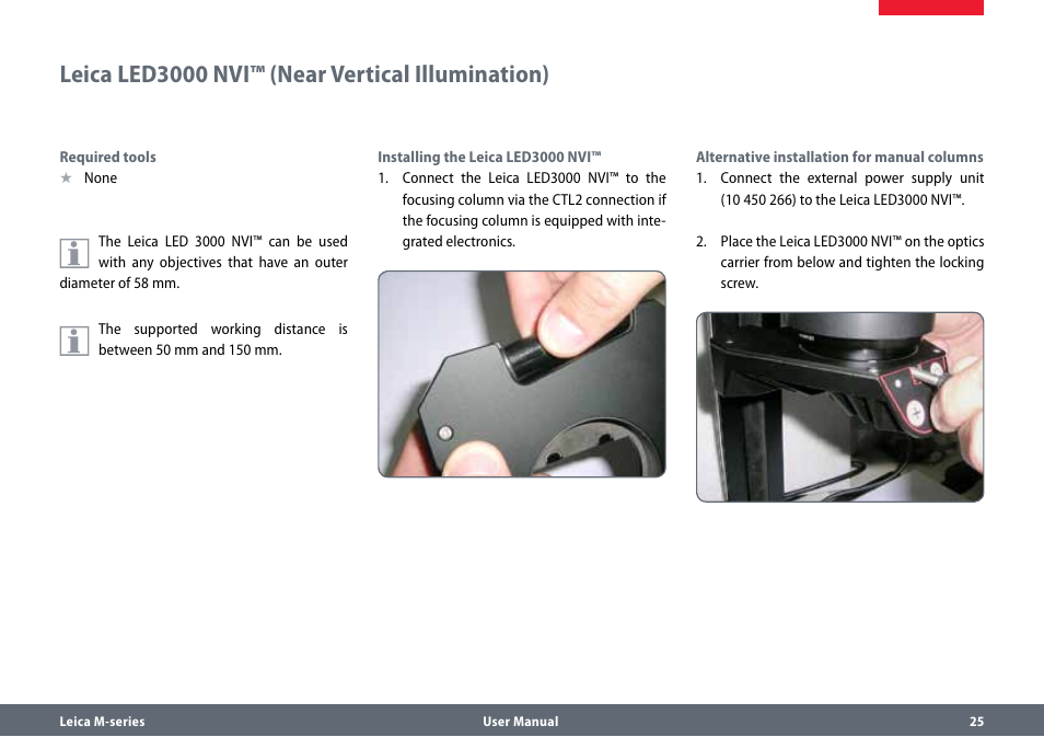 Leica led3000 nvi™ (near vertical illumination) | Leica Biosystems M80 User Manual | Page 25 / 65