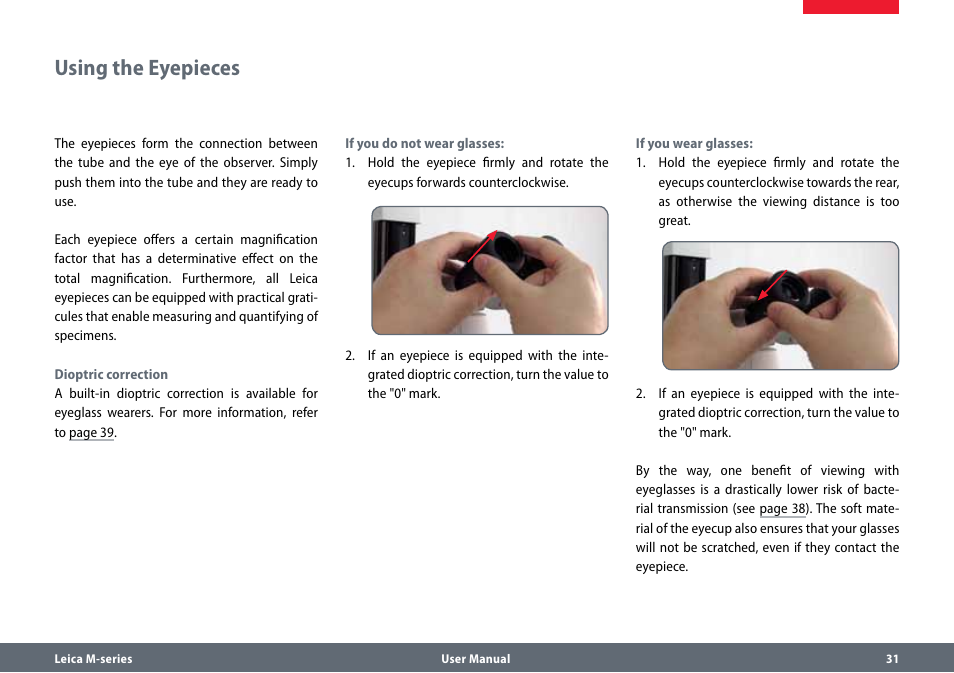 Using the eyepieces | Leica Biosystems M80 User Manual | Page 31 / 65