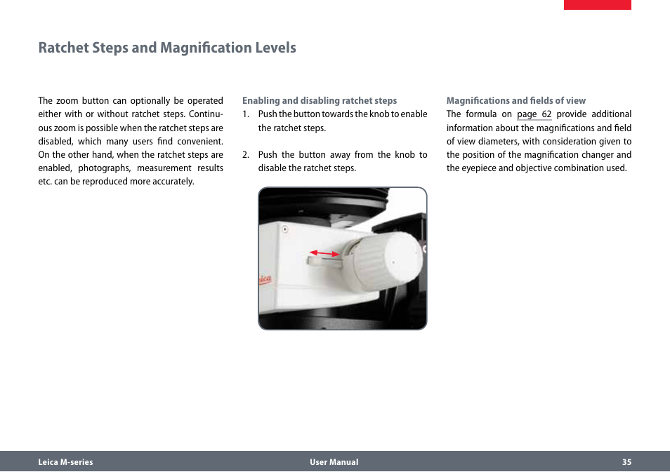 Ratchet steps and magnification levels | Leica Biosystems M80 User Manual | Page 35 / 65