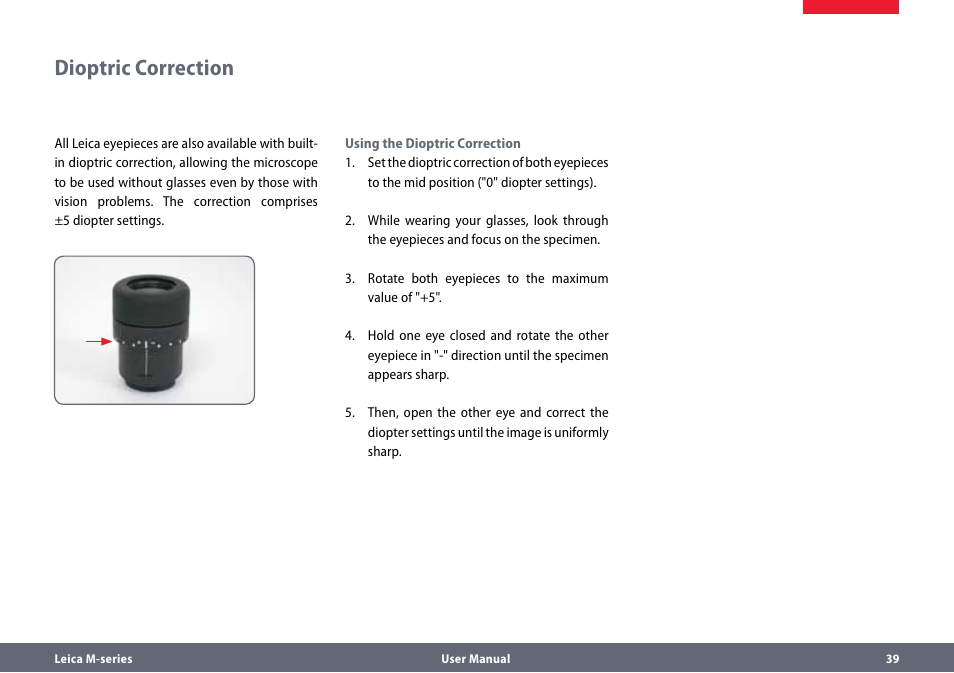 Dioptric correction | Leica Biosystems M80 User Manual | Page 39 / 65