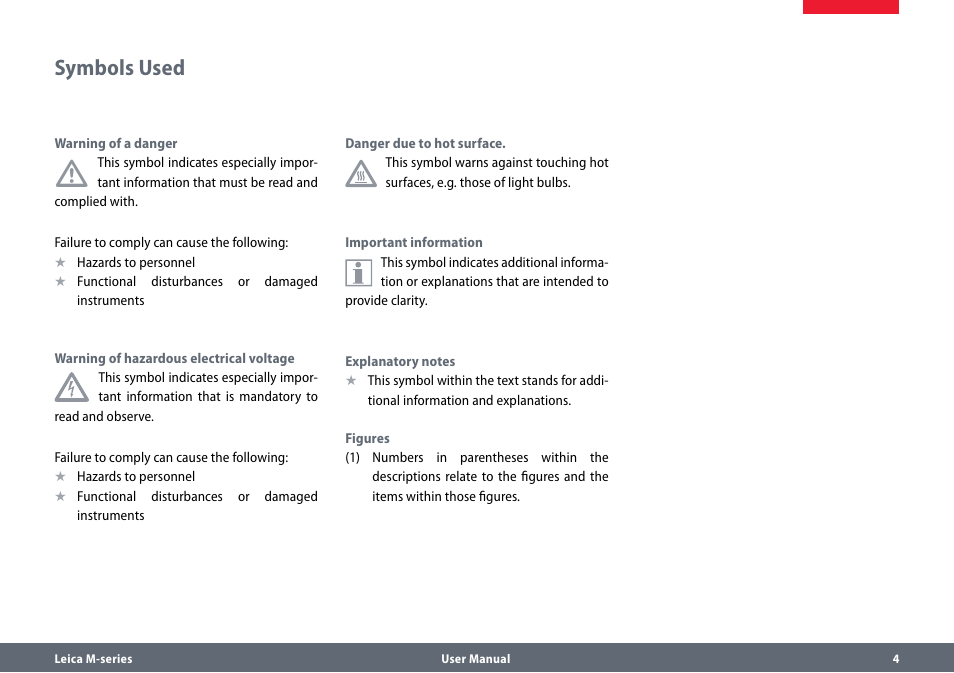 Symbols used | Leica Biosystems M80 User Manual | Page 4 / 65
