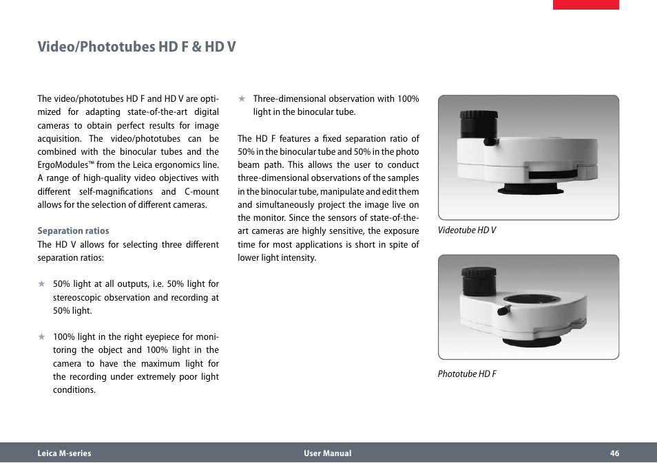 Video/phototubes hd f & hd v | Leica Biosystems M80 User Manual | Page 46 / 65