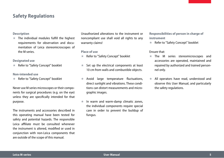 Safety regulations | Leica Biosystems M80 User Manual | Page 5 / 65