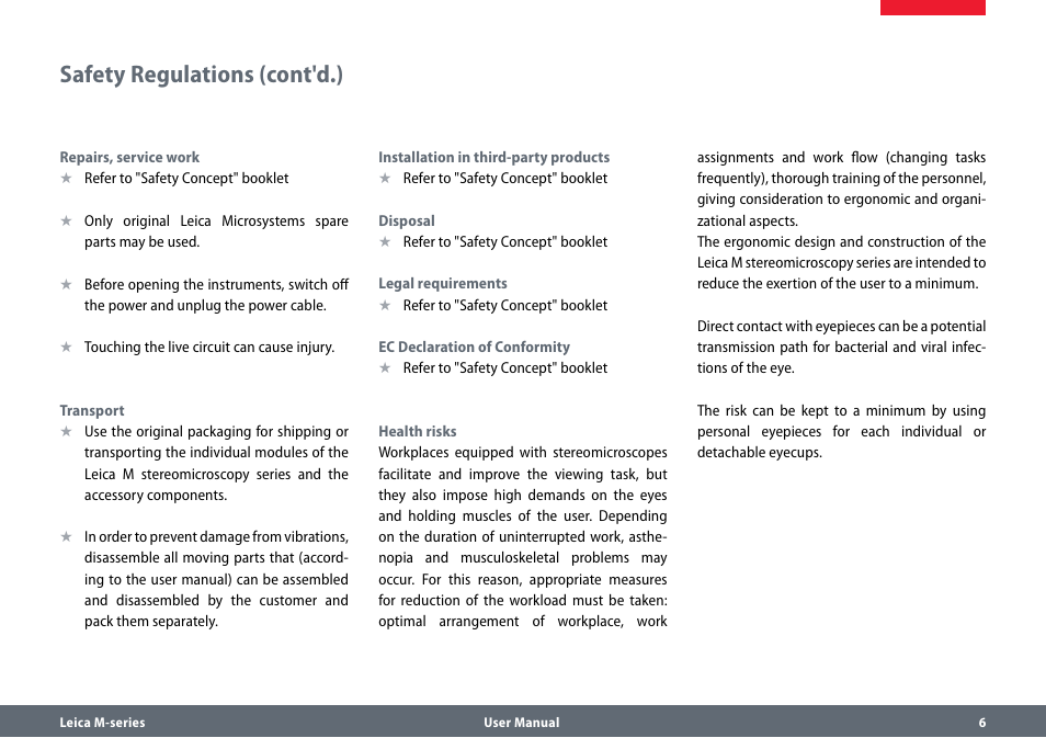Safety regulations (cont'd.) | Leica Biosystems M80 User Manual | Page 6 / 65