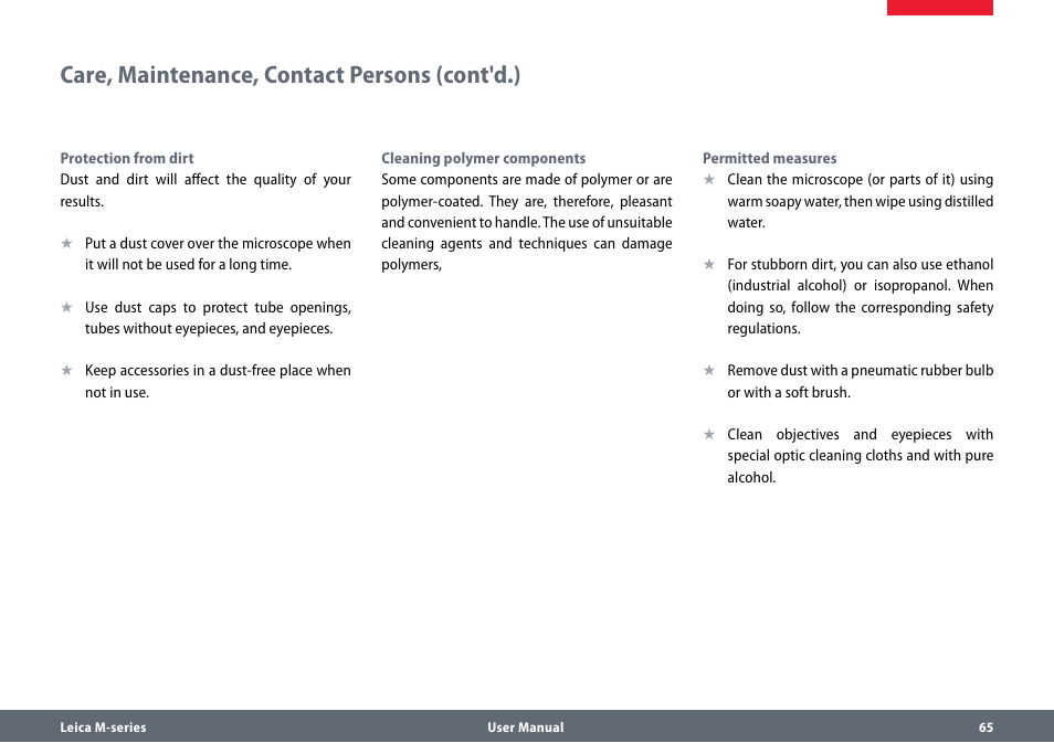 Care, maintenance, contact persons (cont'd.) | Leica Biosystems M80 User Manual | Page 65 / 65
