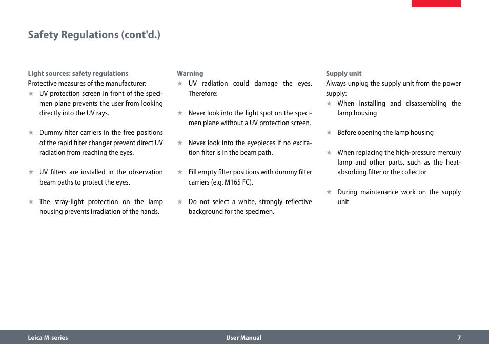 Safety regulations (cont'd.) | Leica Biosystems M80 User Manual | Page 7 / 65