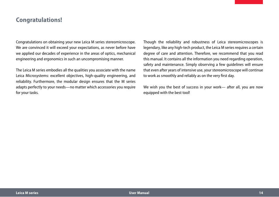 Congratulations, Congratulations! 14 | Leica Biosystems M165 C B User Manual | Page 14 / 57