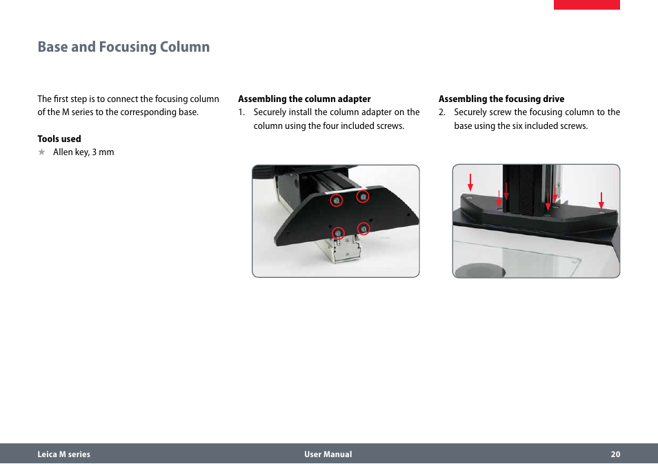 Base and focusing column | Leica Biosystems M165 C B User Manual | Page 20 / 57