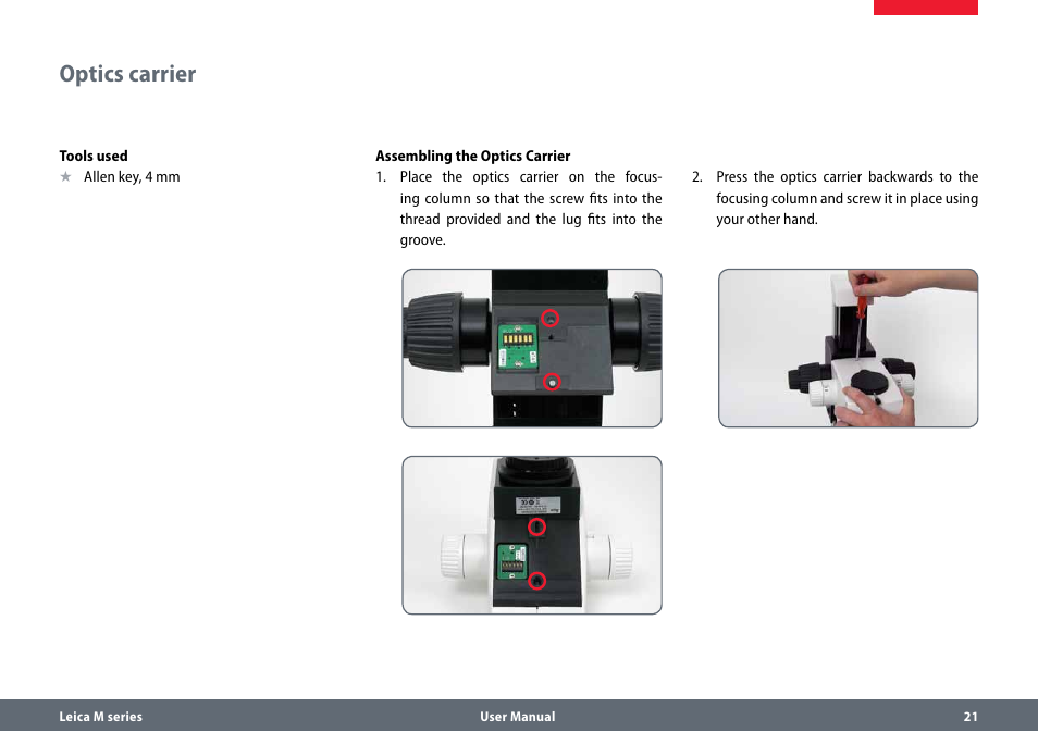 Optics carrier | Leica Biosystems M165 C B User Manual | Page 21 / 57