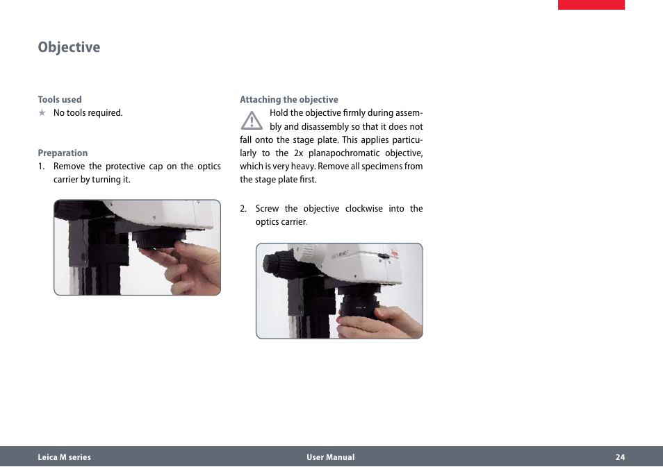 Objective, Objective 24 | Leica Biosystems M165 C B User Manual | Page 24 / 57
