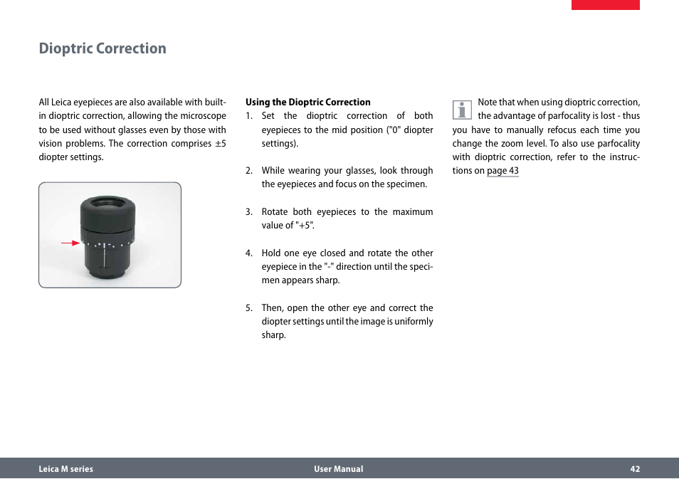 Dioptric correction | Leica Biosystems M165 C B User Manual | Page 42 / 57