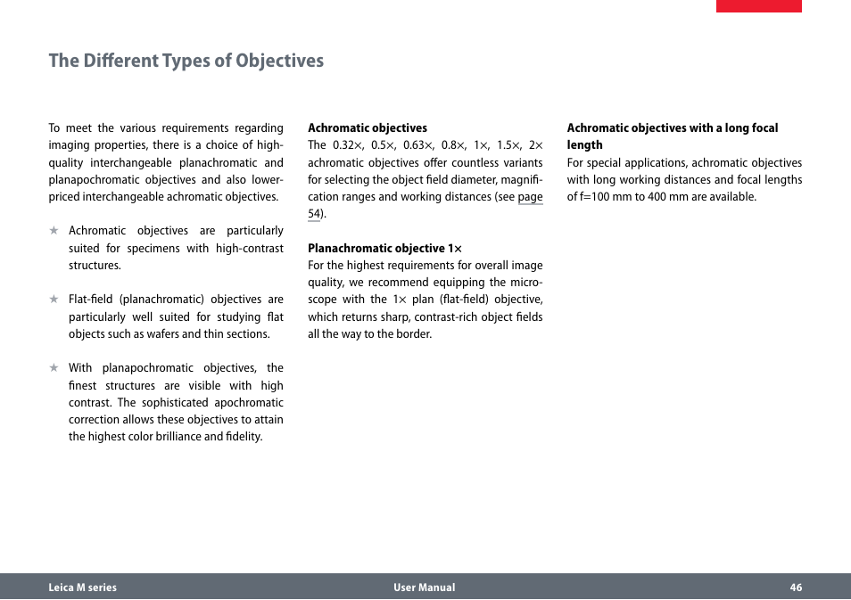 The different types of objectives | Leica Biosystems M165 C B User Manual | Page 46 / 57