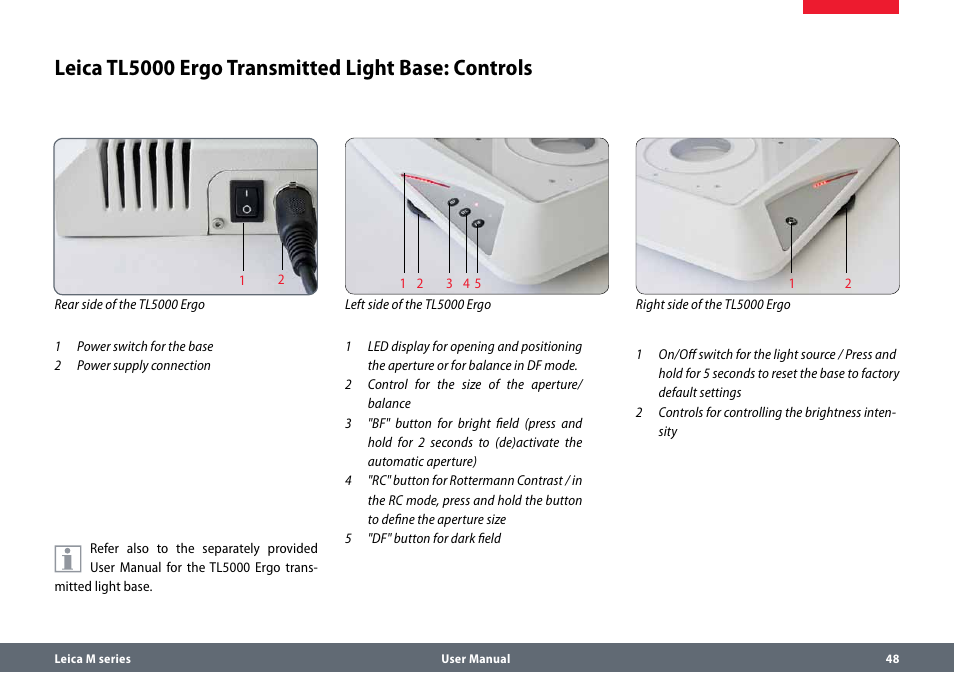 Leica tl5000 ergo transmitted light base: controls | Leica Biosystems M165 C B User Manual | Page 48 / 57