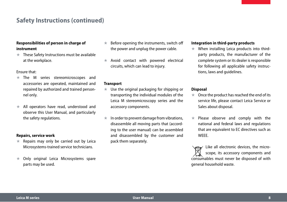 Safety instructions (continued) | Leica Biosystems M165 C B User Manual | Page 8 / 57