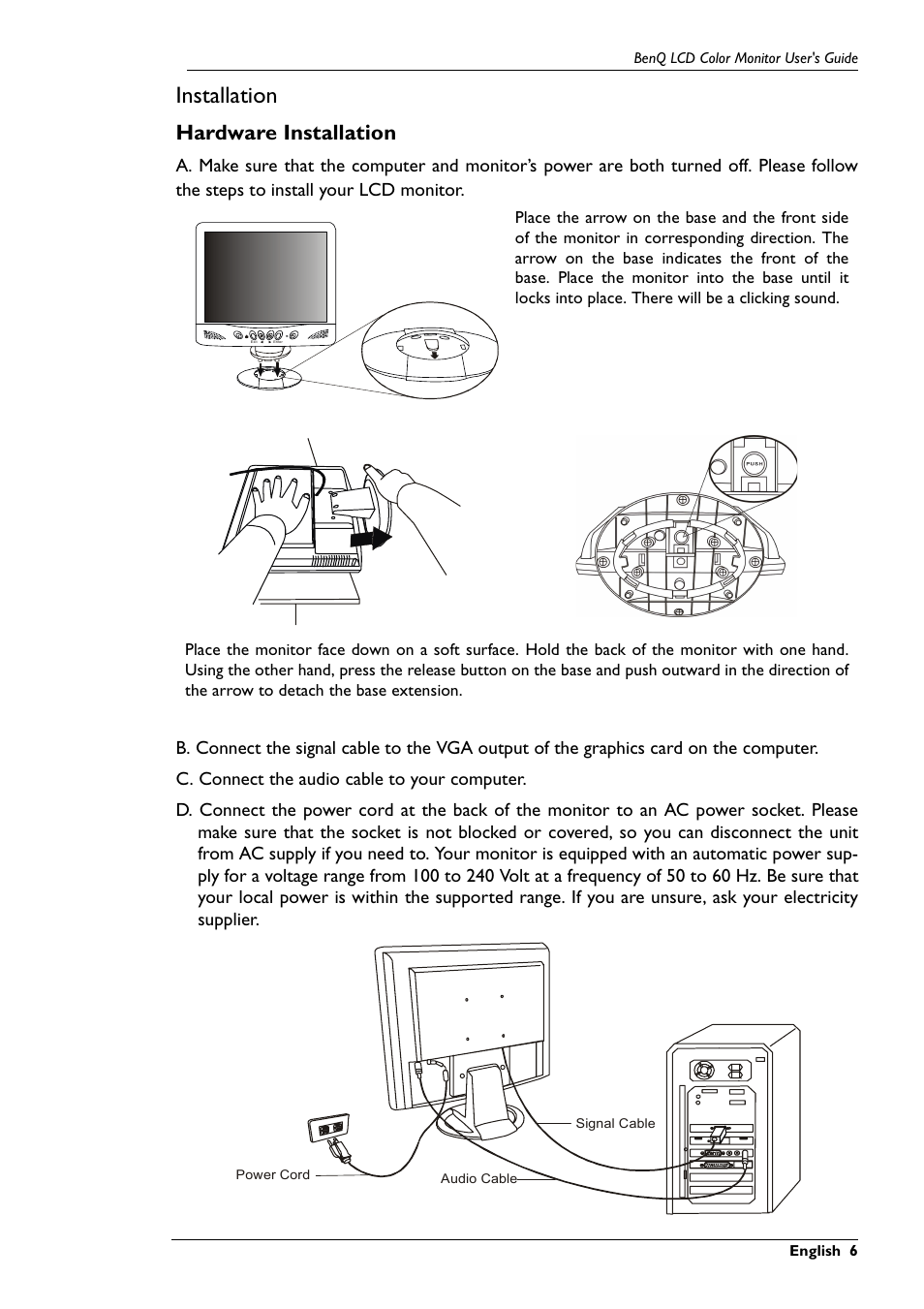 Installation, Hardware installation | BenQ FP567 User Manual | Page 7 / 43