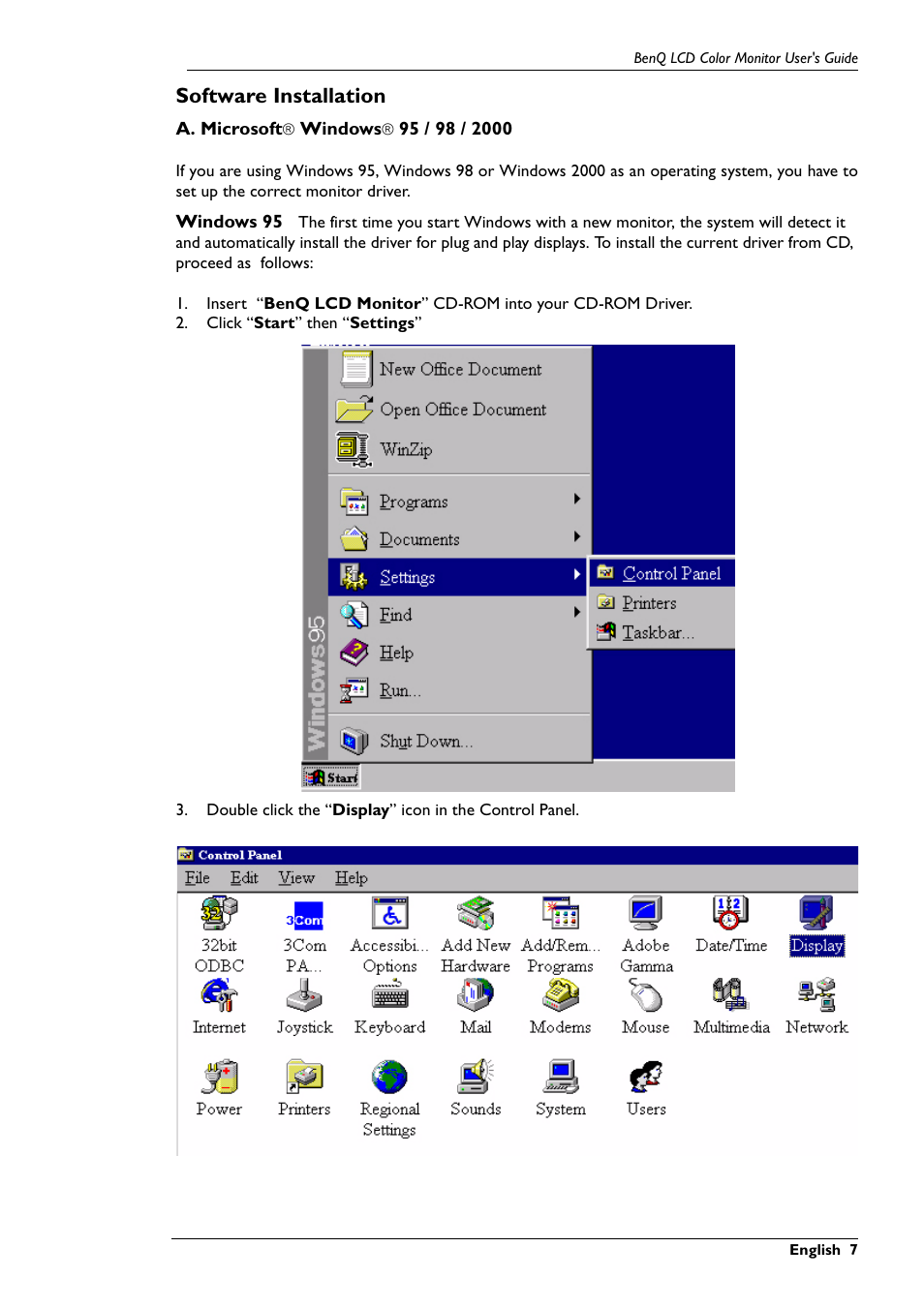 Software installation | BenQ FP567 User Manual | Page 8 / 43