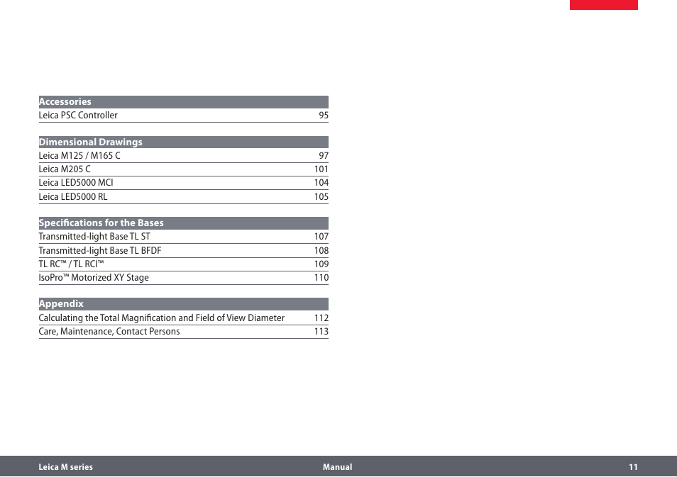 Leica Biosystems M205A User Manual | Page 11 / 114