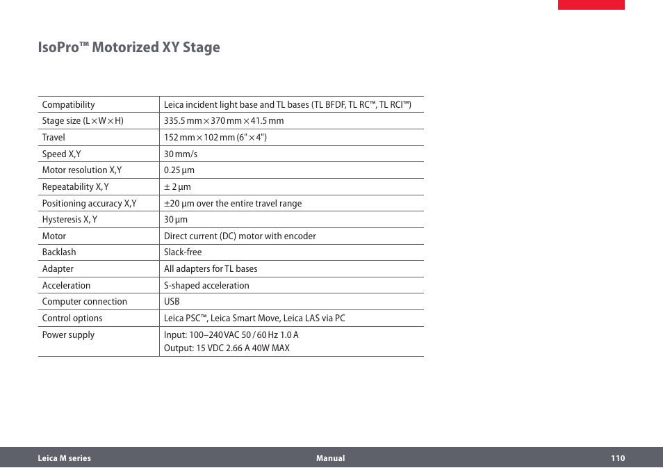 Isopro™ motorized xy stage | Leica Biosystems M205A User Manual | Page 110 / 114