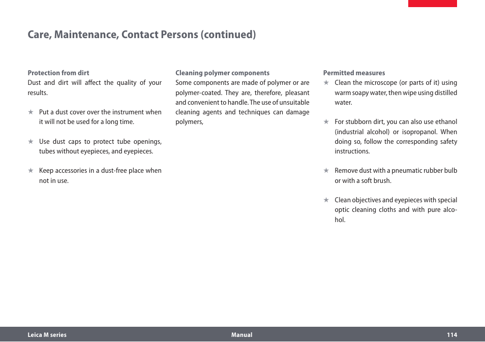 Care, maintenance, contact persons (continued) | Leica Biosystems M205A User Manual | Page 114 / 114