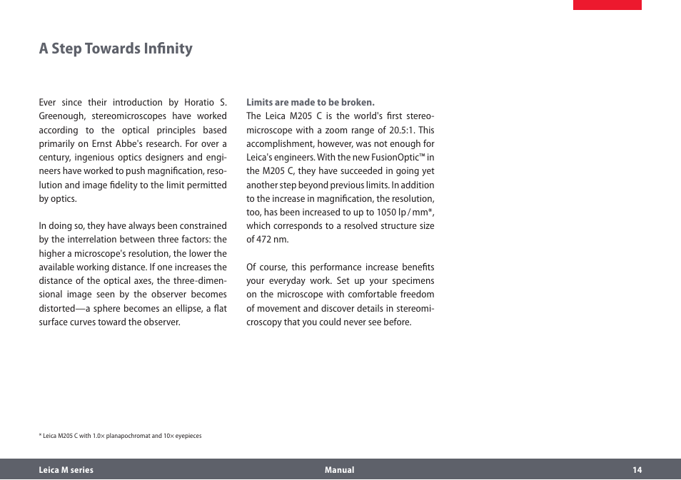 A step towards infinity | Leica Biosystems M205A User Manual | Page 14 / 114