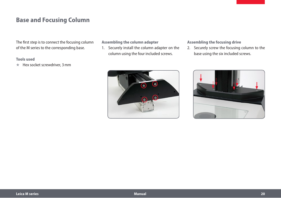 Base and focusing column | Leica Biosystems M205A User Manual | Page 20 / 114