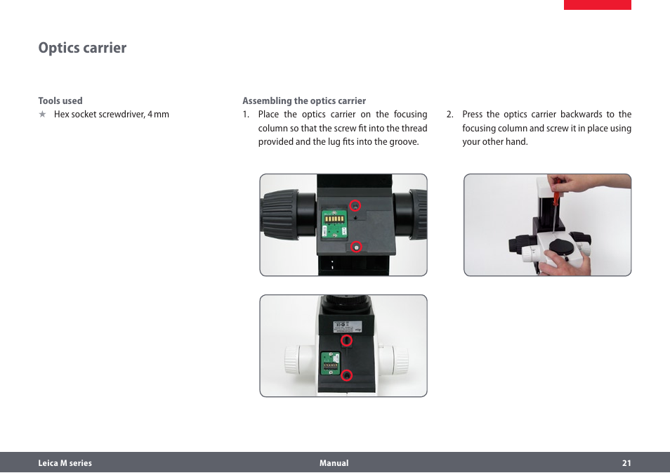 Optics carrier | Leica Biosystems M205A User Manual | Page 21 / 114
