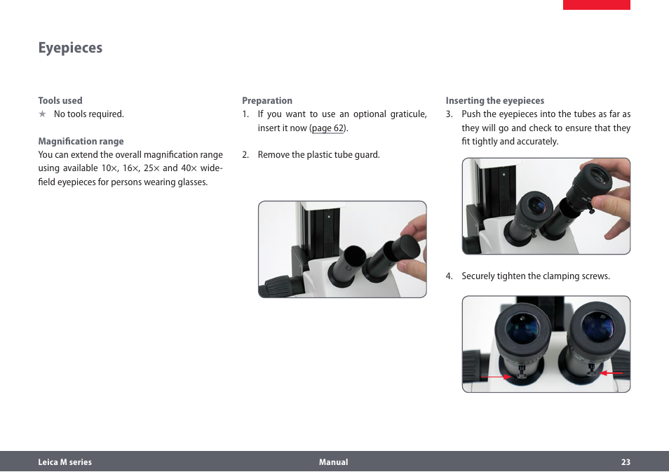 Eyepieces | Leica Biosystems M205A User Manual | Page 23 / 114