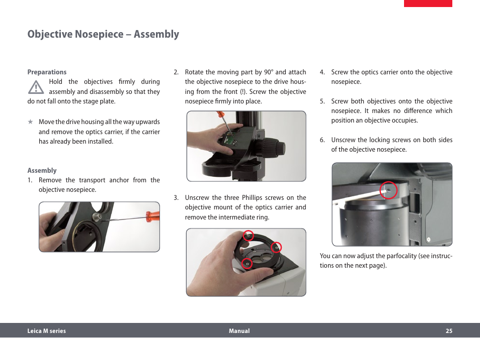 Objective nosepiece – assembly | Leica Biosystems M205A User Manual | Page 25 / 114