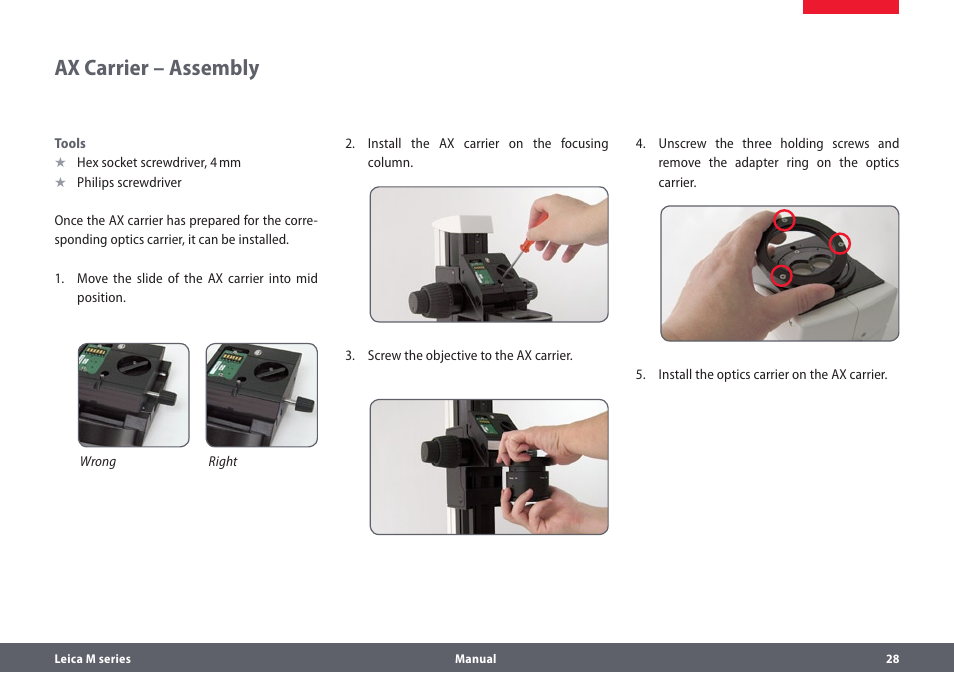 Ax carrier – assembly | Leica Biosystems M205A User Manual | Page 28 / 114