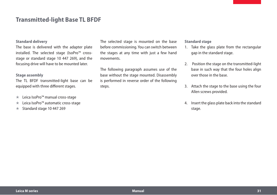 Transmitted-light base tl bfdf | Leica Biosystems M205A User Manual | Page 31 / 114