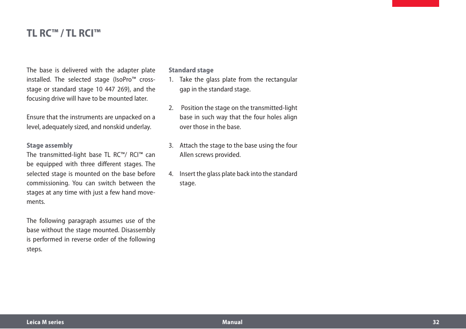 Tl rc™ / tl rci | Leica Biosystems M205A User Manual | Page 32 / 114