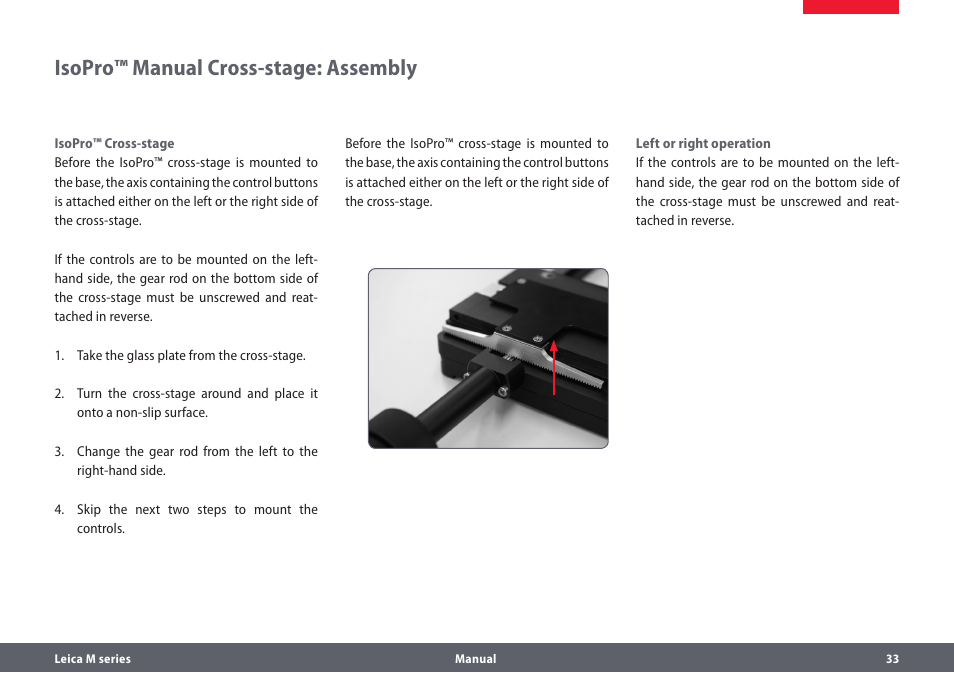 Isopro™ manual cross-stage: assembly | Leica Biosystems M205A User Manual | Page 33 / 114