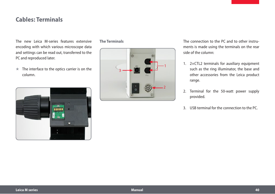 Cables: terminals | Leica Biosystems M205A User Manual | Page 40 / 114