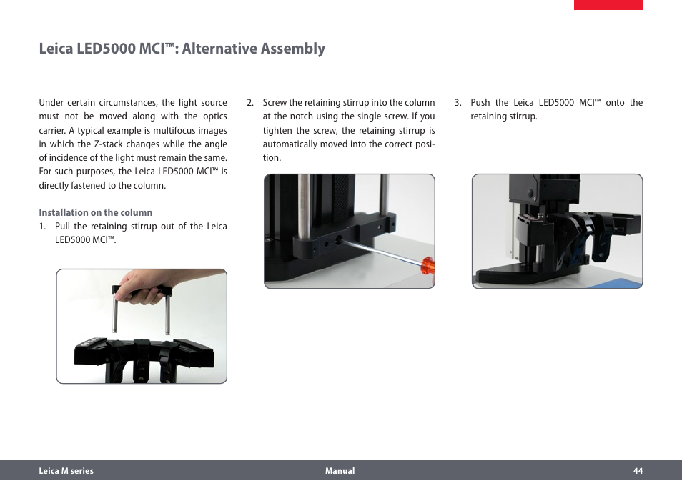 Leica led5000 mci™: alternative assembly | Leica Biosystems M205A User Manual | Page 44 / 114