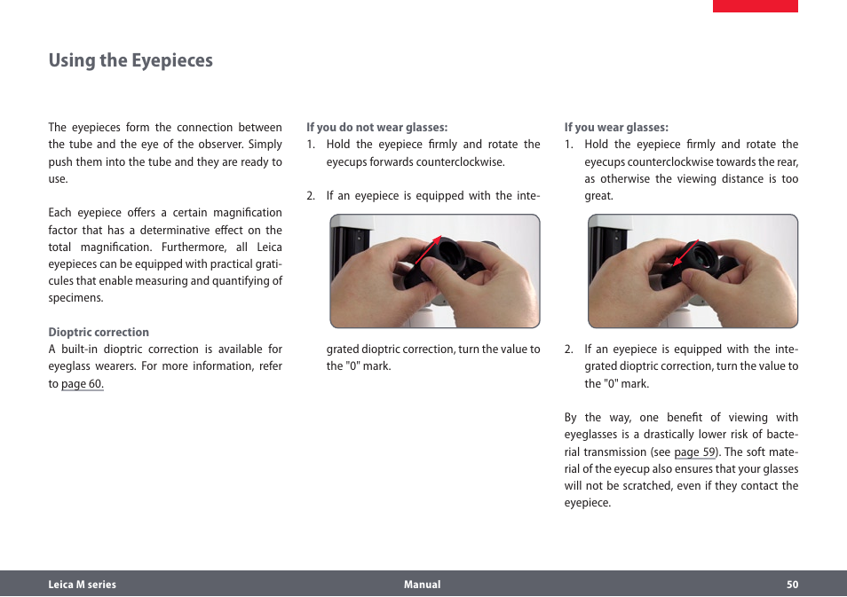 Using the eyepieces | Leica Biosystems M205A User Manual | Page 50 / 114