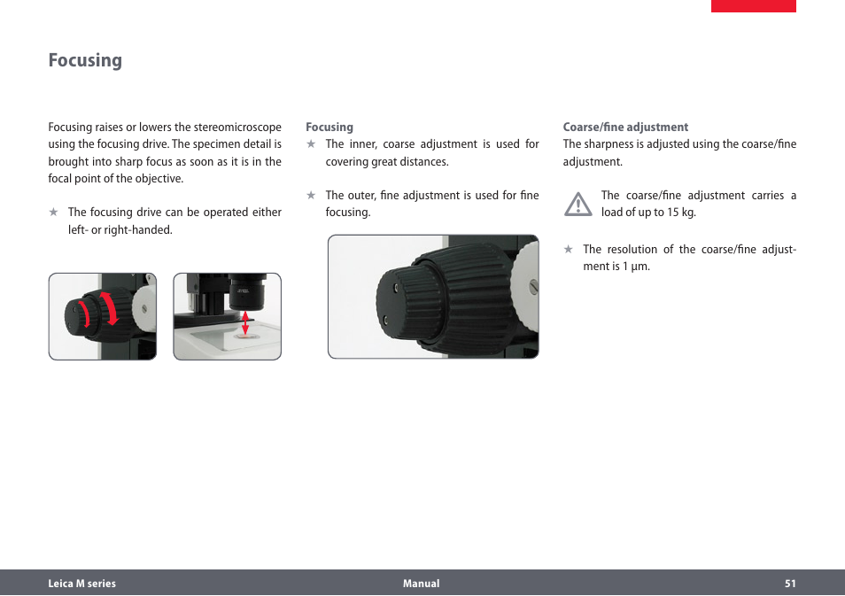Focusing | Leica Biosystems M205A User Manual | Page 51 / 114