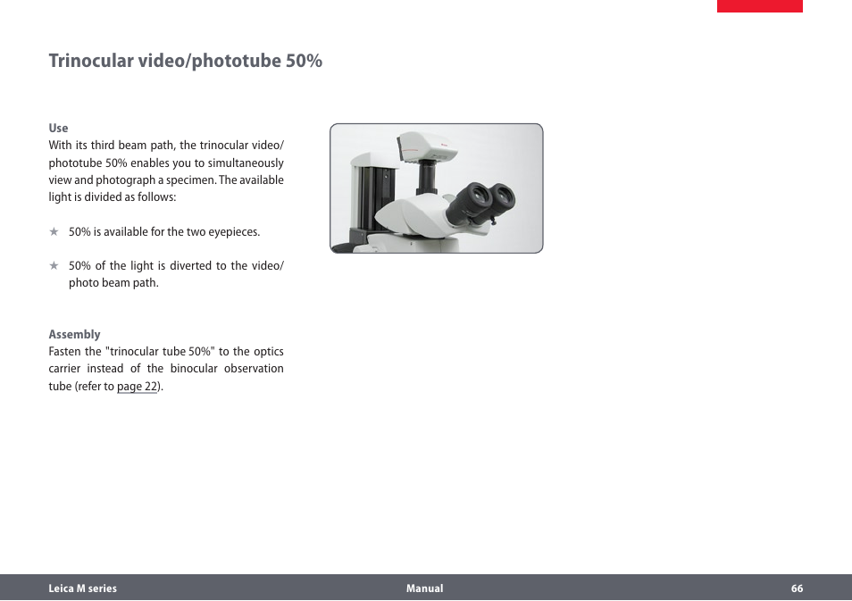Trinocular video/phototube 50 | Leica Biosystems M205A User Manual | Page 66 / 114
