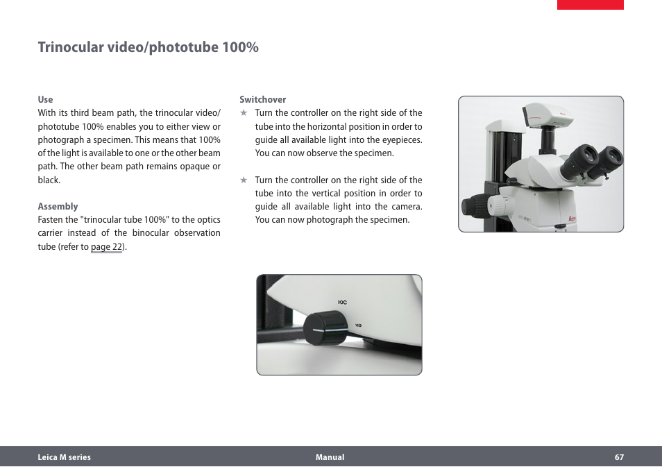 Trinocular video/phototube 100 | Leica Biosystems M205A User Manual | Page 67 / 114