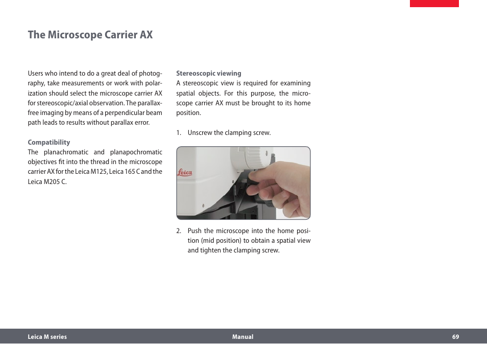 The microscope carrier ax | Leica Biosystems M205A User Manual | Page 69 / 114