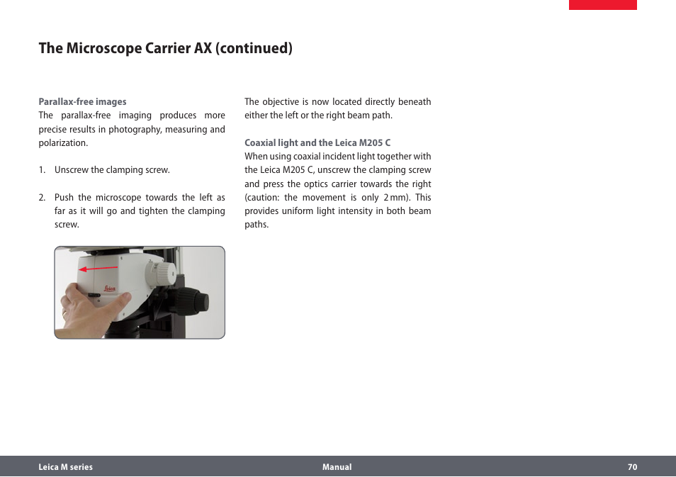 The microscope carrier ax (continued) | Leica Biosystems M205A User Manual | Page 70 / 114
