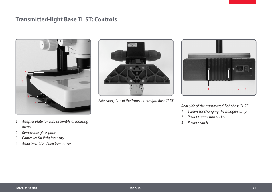 Transmitted-light base tl st: controls | Leica Biosystems M205A User Manual | Page 75 / 114