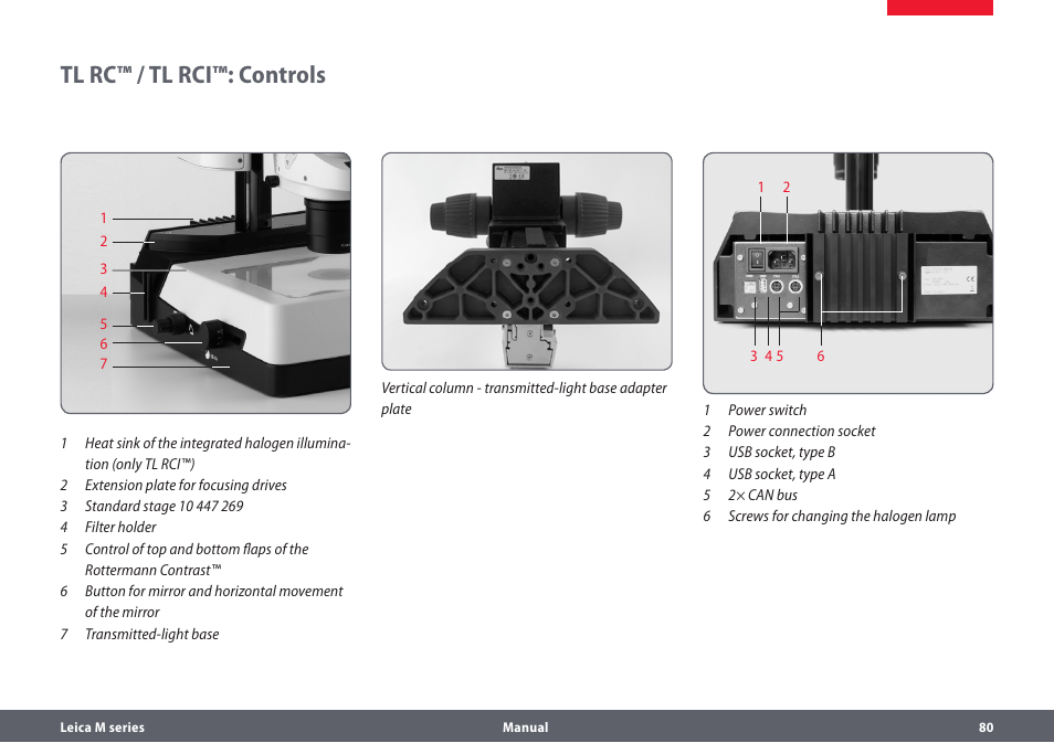 Tl rc™ / tl rci™: controls | Leica Biosystems M205A User Manual | Page 80 / 114