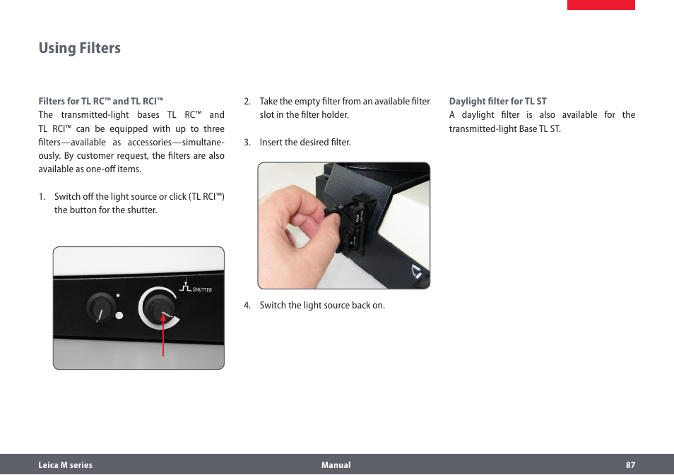 Using filters | Leica Biosystems M205A User Manual | Page 87 / 114