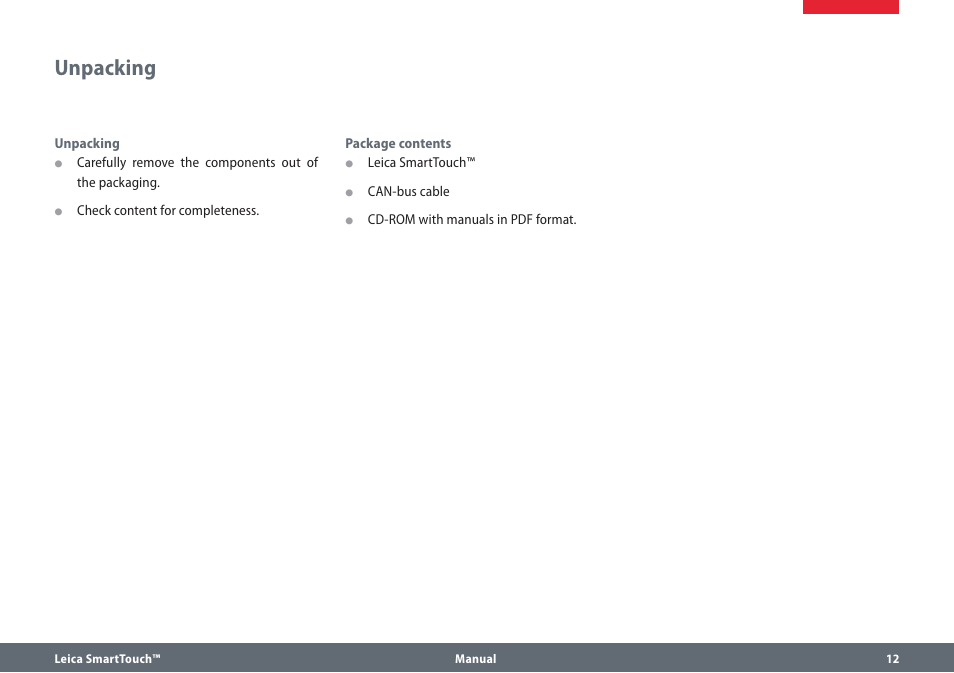 Unpacking | Leica Biosystems SmartTouch User Manual | Page 12 / 82