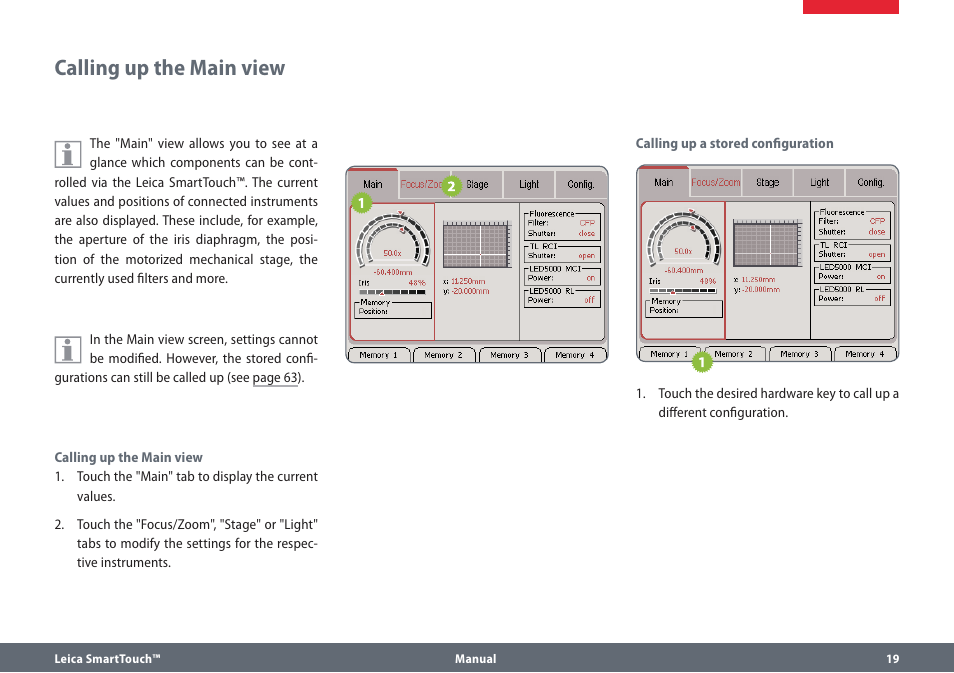 Calling up the main view | Leica Biosystems SmartTouch User Manual | Page 19 / 82
