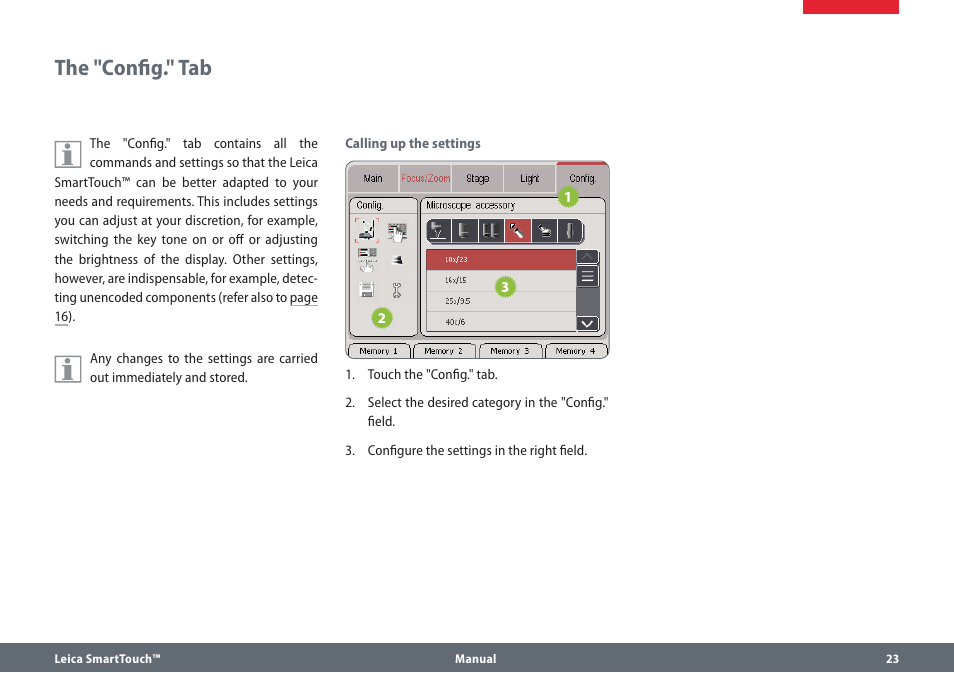 The "config." tab | Leica Biosystems SmartTouch User Manual | Page 23 / 82