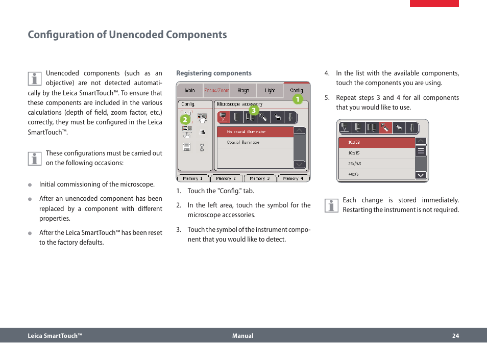 Configuration of unencoded components | Leica Biosystems SmartTouch User Manual | Page 24 / 82