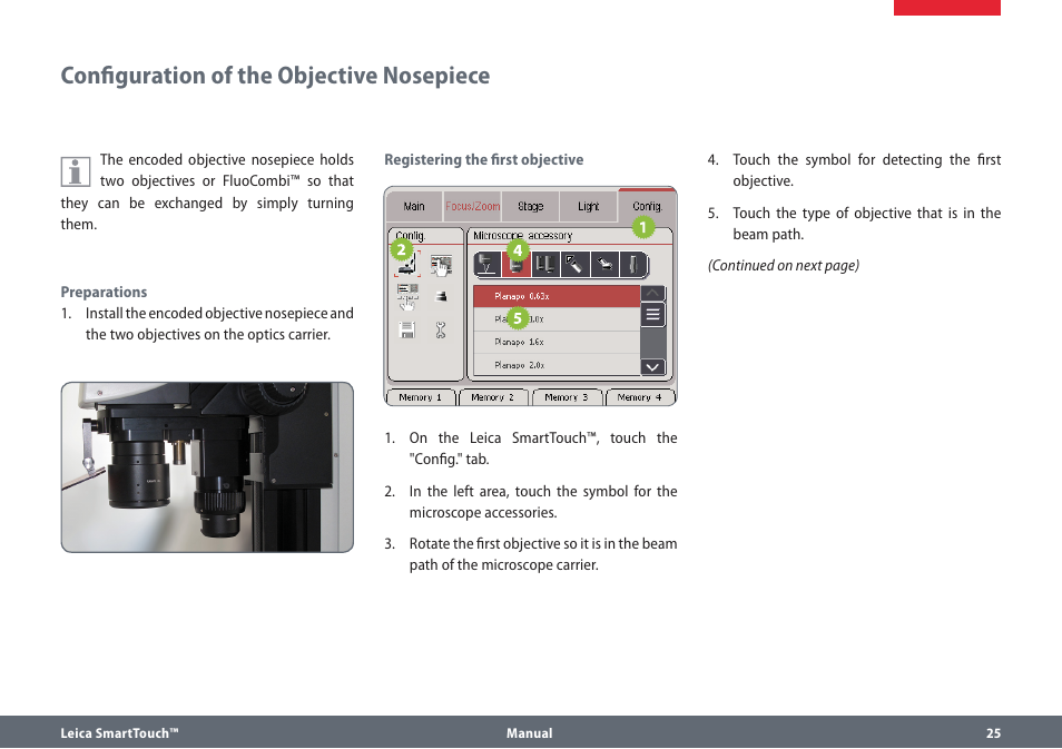 Configuration of the objective nosepiece | Leica Biosystems SmartTouch User Manual | Page 25 / 82