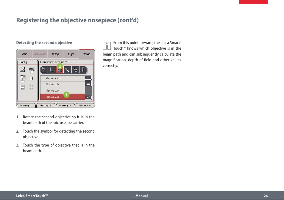 Registering the objective nosepiece (cont'd) | Leica Biosystems SmartTouch User Manual | Page 26 / 82