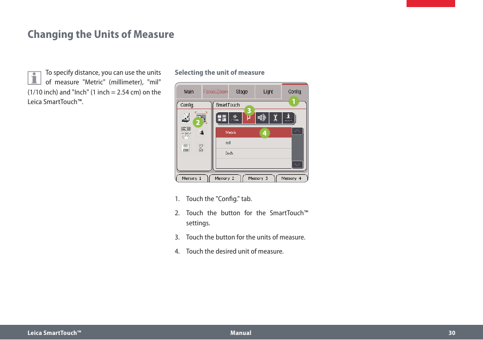 Changing the units of measure | Leica Biosystems SmartTouch User Manual | Page 30 / 82